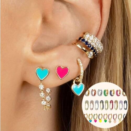 U-shaped Stud Earrings for Woman Crystal Rhinestones Heart Pendant Earrings Brooch Pins Gold Rose Color Jewelry Wholesale