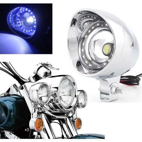 Motorcycle chrome-plated bullet head fog lamp LED blue angel eyes 12V moto fog light universal For Harley Honda Yamaha Kawasaki