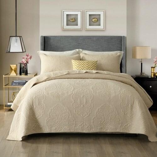 Quality Bedspread Embroidered Quilt Set 3PC Quilted Bedding Cotton Quilts Bed Covers Pillowcase Blanket King Queen Size Coverlet