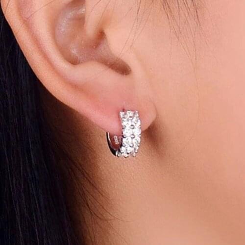 Women Double Row Full Rhinestones AAA Zircon Ear Buckles White Stud Earrings Jewelry