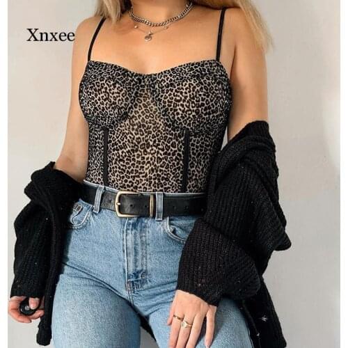 Women Sexy V Neck Leopard Print Mesh Backless Sleeveless Spaghetti Strap Bodycon Vest Top Harajuku Chic Y2K Party Club Wear Top