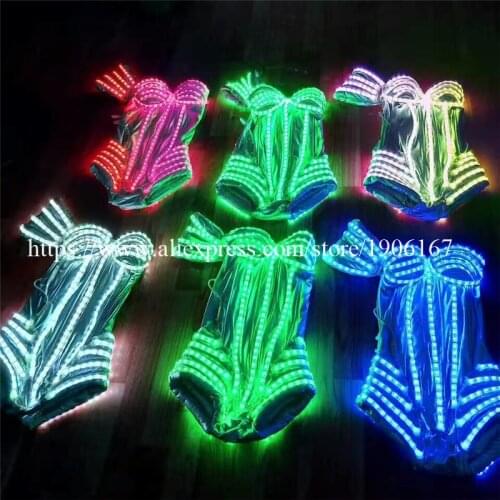 6Sets RGB Led Luminous Sexy Lady DS Evening Dress Clothing Led illuminate Stage Performance DJ Singer Dance Ballroom Costume