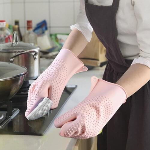 1 Pair Silicone Gloves Heat-resistant Multi Purpose Reusable Wide Application Cleaning Glove for Kitchen