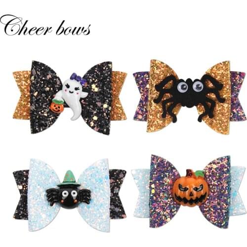 1PC 3" Glitter Hair Bows with Pumpkin Hairgrips Halloween Hair Clips for Gilrs Dance Party Barrettes Hair Accessories