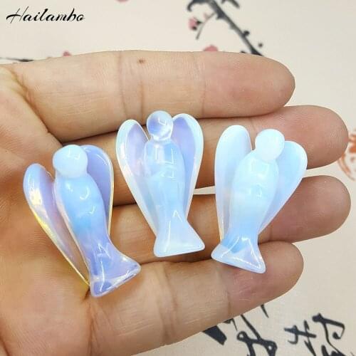 10pcs Hailambo Man-made Opal Bead Standing Angel Statue Carved Angel Wing Figurine Charm Pendant Classic For Family Gift Jewelry
