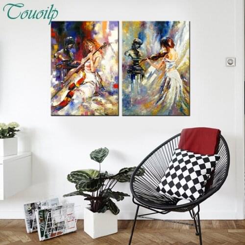 2pcs/set, Girl Playing The Violin,Portrait Canvas diamond Painting,DIY Diamond Embroidery Mosaic home decor,Bedroom,gifts
