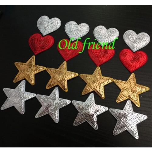 2'' Cute Embroidery Sequin Heart Patch With Glue On Back Iron-On For Clothing, Dress 150pcs/lot Free Shipping