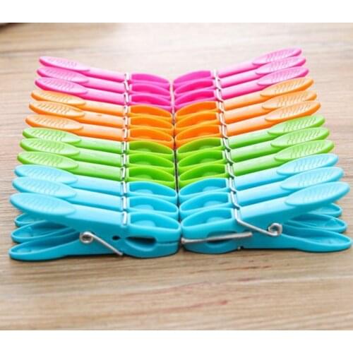 24Pcs Laundry Clothes Pins Hanging Pegs Clips Plastic Cabides Hangers Racks Clothespins Kitchen Quality Hangers 7.3X1.4cm