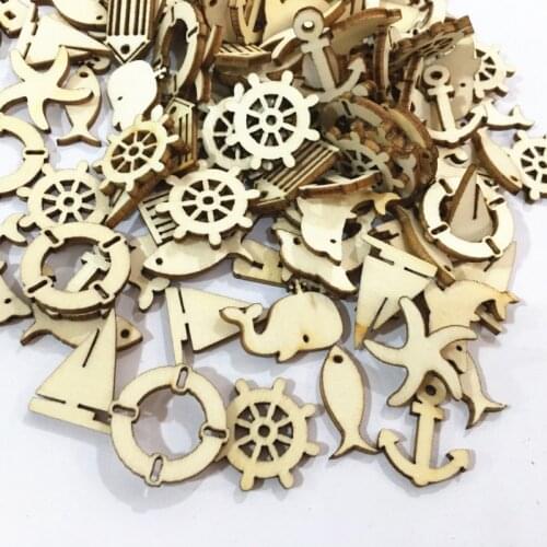 50pcs Wood Ornaments Wooden Cutout Hanging Wood Crafts Embellishments Wood Tags for Diy Craft