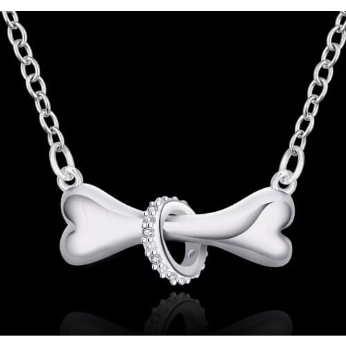 Promotions necklace jewelry Beautiful fashion Elegant silver color charm tag chain dog bone pretty Lady Necklace jewelry