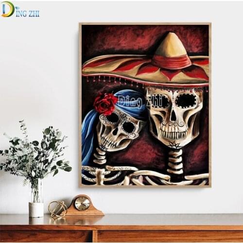 Personality Skull Couples Mosaic Cross Stitch 5D Diamond Painting Square Round Drill Diamond Embroidery Europe And America Decor