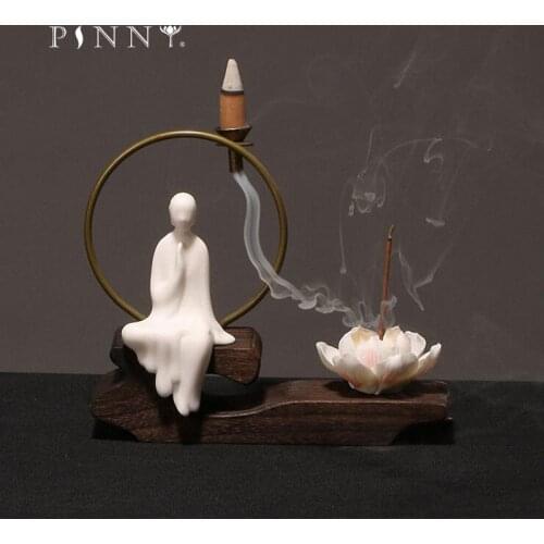 PINNY White Porcelain Decoration Statue Ceramics Backflow Incense Burner Home Decoration Accessories Stick Incense Censer