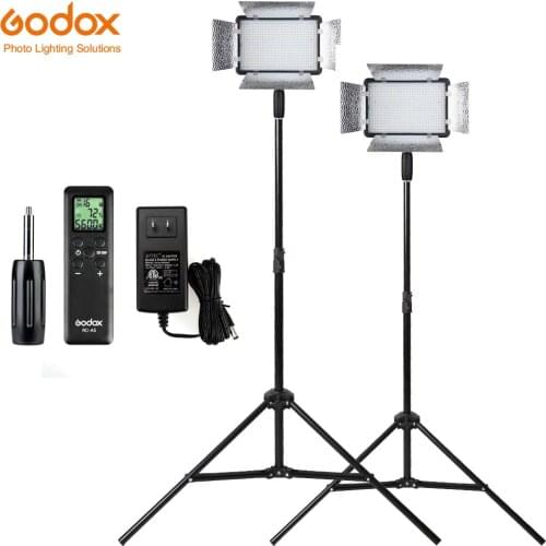 Free DHL 2X Godox LED 500LRC 3300-5600K Video Light with Reflectors + 200cm Light Stands Kit