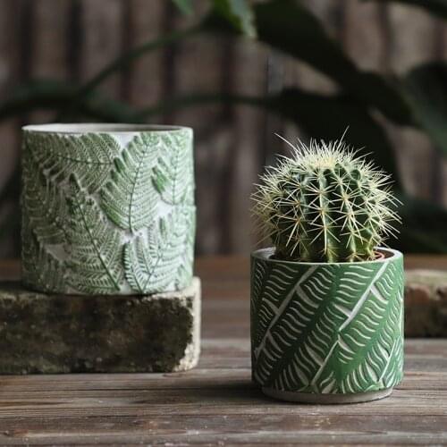Cement plant flowerpot silicone molds Leaf pattern design concrete potted pot Cylinder pot silicon molds