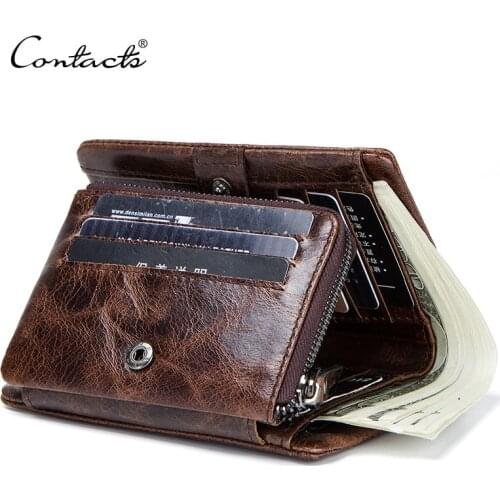 Genuine Leather Men Wallet with Coin Pocket Vintage Hasp Mens Wallets with Card Holder Luxury Brand Short Zip Coin Purse for Men