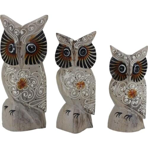 3-Piece Wooden Handmade White Owl Trinket, Natural Decorative Owl, Gift Home Decoration, Quality Home Decoration, Ornament