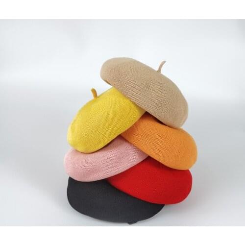 Children 's Beret French Knitted Breathable Artist Hat Elegant Solid Retro Girl Flat Top Caps Autumn Winter Warm Hats