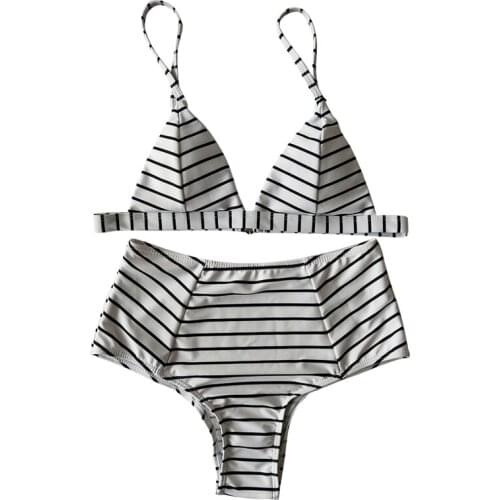 Women Black White Striped Bikini Printed High Waist Biquinis Brazilian Sexy Swimsuit Bandage Bathing Suit Push Up Beachwear