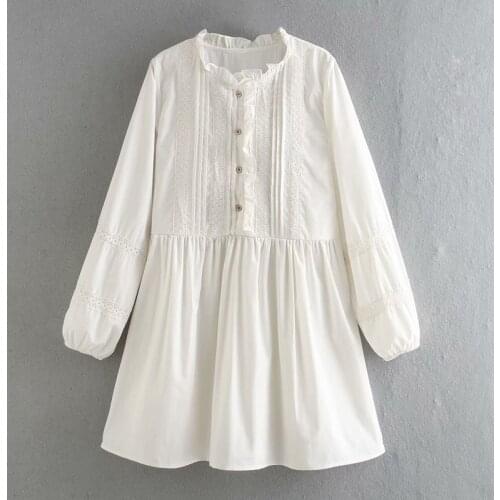 DOUJILI 2021 Spring Summer Women White Dress Ruffles Long Sleeve Ladies Fashion Loose Dress