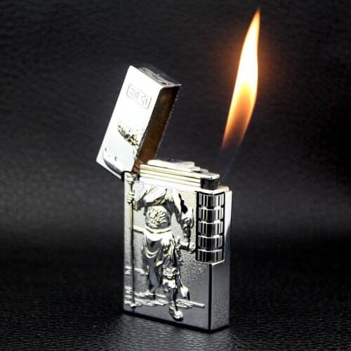Guan Yu Flint Open Fmale Gas Lighter Butane Metal Windproof Funny Coolo Smoking for Men Gadgets Pink Fmale Retro Old Style Gifts