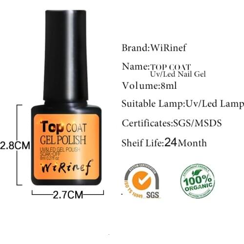 WiRinef 8ml Top Base Coat Gel Polish UV Shiny Sealer Soak off Reinforce 7ml Long Lasting Nail Art Manicure Gel Lak Varnish Prime