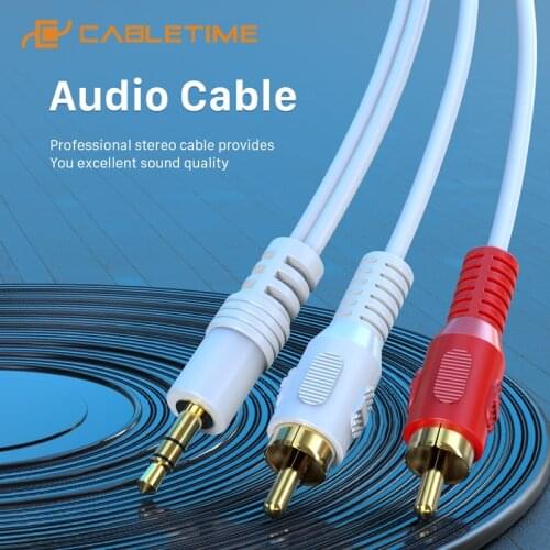 CABLETIME RCA Cable Audio Jack 3.5mm to 2 RCA Aux Splitter Cable for Desktop Laptop Amplifiers Speakers C401
