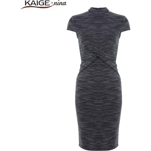 KaigeNina New Fashion Hot Sale Women Clothing Natural Brief Bow Knee-Length Sheath Striped Chiffon Dress 1148