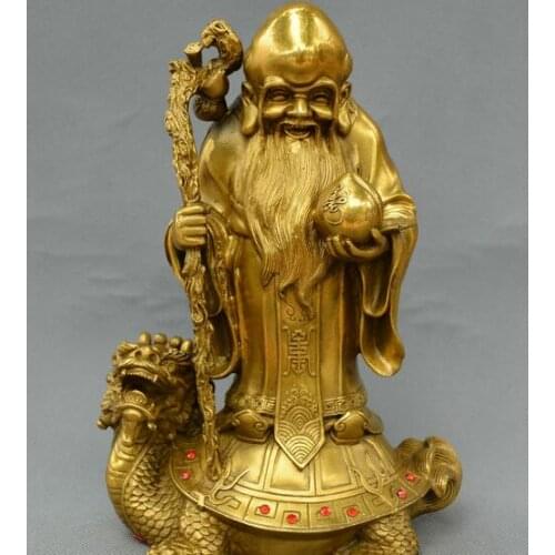 Chinese old bronze South Pole XianWeng Dragon turtle god of longevity statue