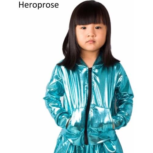 2018 Fashion Spring Autumn Kids bomber Jacket Stage Performance Wear paillette feminina casaco Neon Blue Hip Hop dance coat