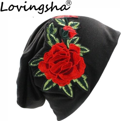 LOVINGSHA Floral Design Hat Fashion Brand Ladies Autumn Winter Hats For Women Rose Thin hat And Beanies Girl Hat Cap HT044