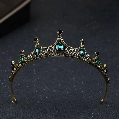FORSEVEN Small Baroque Green Crystal Bridal Crown Boutique Bride Diadem Headpiece Headwear Wedding Hair Jewelry Accessories BH