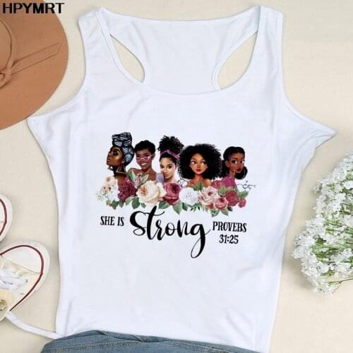 She is Strong Provers Black Girl Print Tank Tops Women Afro Girl Top Harajuku Sexy Vest Female Tshirts fashion Summer sleeveless
