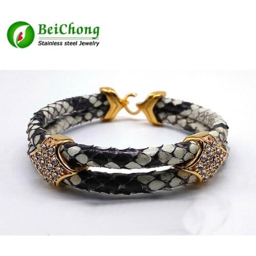 Fashion Python Skin Snake 5MM Men with Stainless Steel BOX Circle Bangle Bracelet For Watch Gift