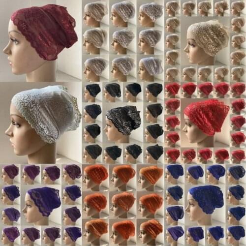 Full Cover Head Inner Cap Flower Lace Muslim Headscarf Islamic Headwear Underscarf Beanie Turban Indian Hat Pattern In Random