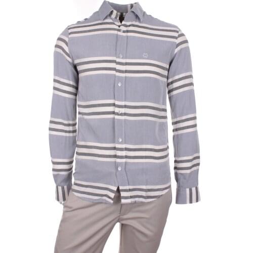 Gentilbay Mens Digital Line Printed Viscon Blue Slimfit Sport Long-Sleeve DCJ002 Shirt