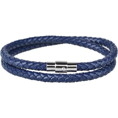 Mens Magnetic Buckle Wrist Strap Double Layer Leather Woven Bracelet Fashion Simple Hand Line