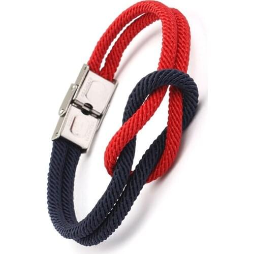 Nylon Survival Love-Knot Bracelets For Men Red Black Metal Button Paracord Wrap Bracelet Male Gift