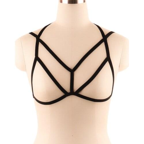 New Fashion Gothic Women Sexy Harness Cage Bra Ladies Halter Elastic Cage Sexy Strappy Bra Bustier Cropped Body Belt Black
