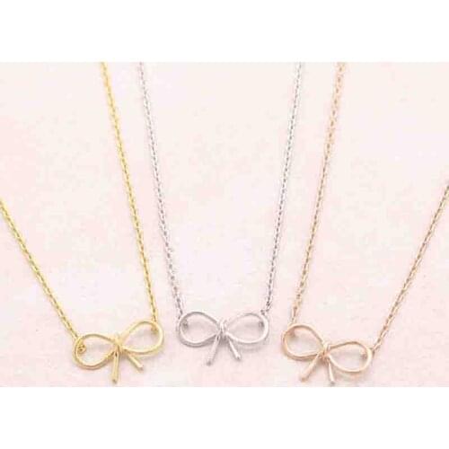 Wholesale 30pcs/lot Of Gold Silver Plated Bowknot Pendant Necklace Women Jewelry Gift Free Shipping