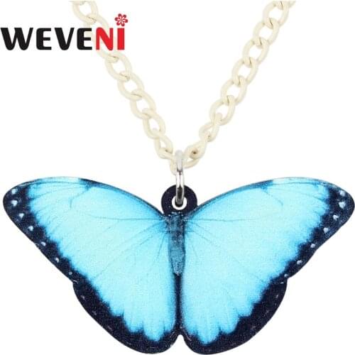 WEVENI Original Acrylic Morpho Butterfly Necklace Pendant Chain Trendy Animal Insect Jewelry For Women Girls Femme Gift Tropic