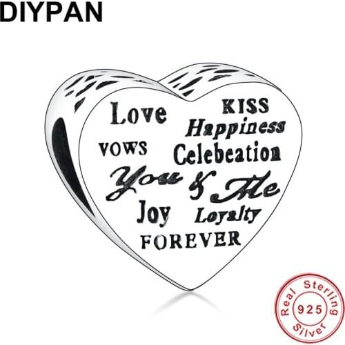 Fit Original Pandora Charm Bracelets 925 Silver Heart Letter Love Loyalty Foreve Charms Silver 925 DIY Jewelry Beads Berloque