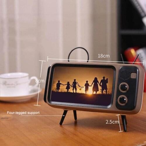 PTH800 Retro TV Shape Mini HiFi Bluetooth Stereo Speaker Phone Holder Stand