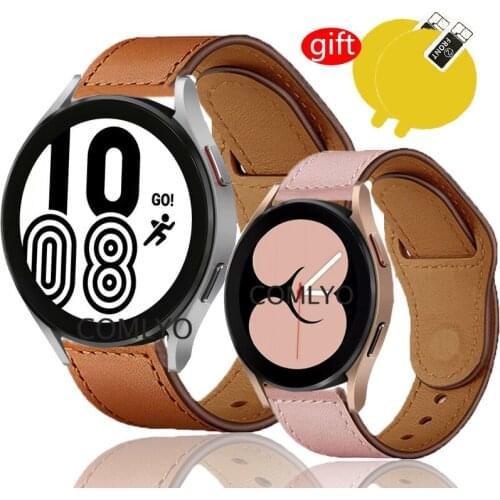 3in1 Leather Straps for Samsung Galaxy Watch 4 Classic 46mm 42mm 40mm 44mm Strap Wristband Band Bracelet Screen Protector Film