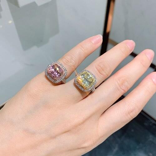 Luxury Vintage Square 10*10mm Pink Quartz Citrine Zircon Rings for Women 925 Sterling Silver Wedding Party Cocktail Fine Jewelry
