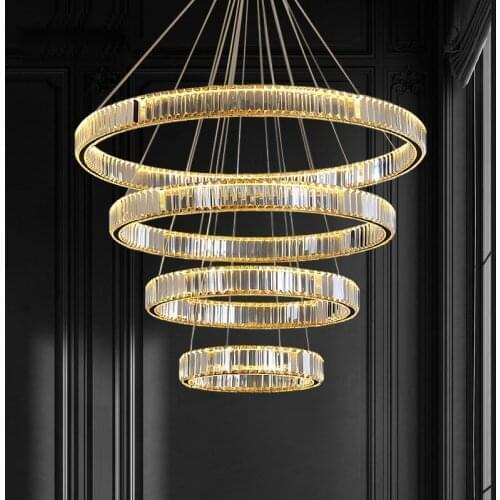Luxury Hanging Light for Living Room Luminaire Villa Staircase Large Lamps Modern K9 Long Crystal Led Chandelier Pendant Lamp