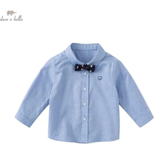 DB18568 dave bella autumn fashion baby boys removable bow print shirts infant toddler tops children high quality clothes