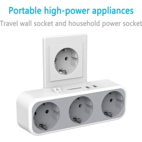 EU Power Strip Socket with 3 AC Outlets 2 USB Ports 1 Switch Wall Charger Adapter For Home Office EU plug Overload Protection