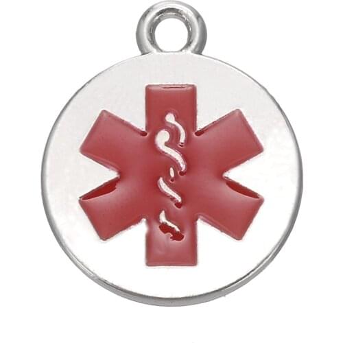 Skyrim Medical Symbol Stainless Steel Charms Enameled Red Dangle DIY Jewelry Finding Dics Charms Fit Bracelet 10pcs/lot