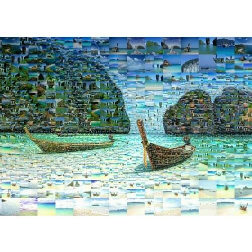 Maldives Beach Sea Boat Collage Art print Silk poster Home Wall Decor