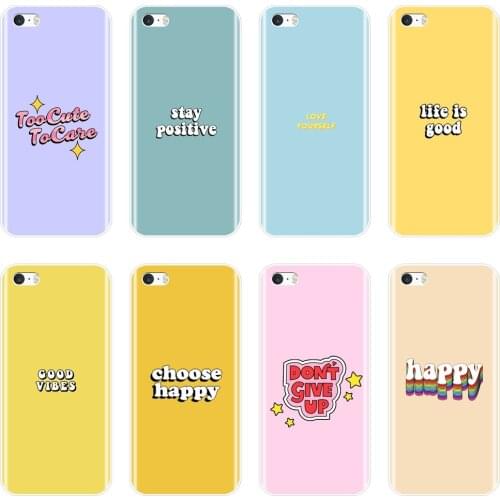 TPU Back Cover For iPhone 5C 5S SE 5 S Silicone Soft Yellow Quote Pink Purple Text Word Phone Case For iPhone 4S 4 S Case